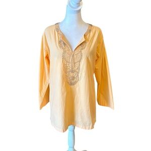 Soft Surroundings Embroidered Beaded Tunic Top Light Orange Womens Size Medium